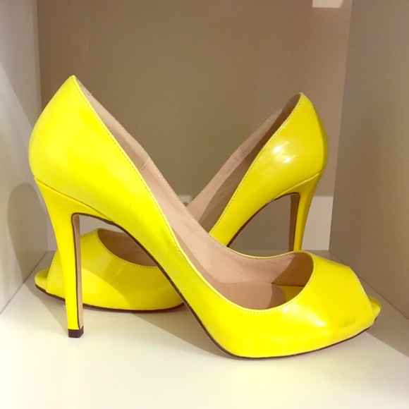 Neon Yellow Peep Toe Heels - Picture 1 of 3